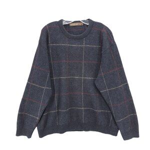 MERINO POSSUM New Zealand Sweater Pullover Gray Blue Check MEDIUM - HOLE!